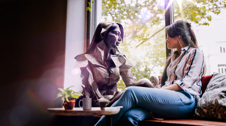 two friends sitting in favorite cafe drinking coffee